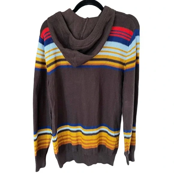 NWT Sun & Stone Brown Multi Striped Knit Hooded Pullover Sweater Mens Sz Medium - Picture 3 of 6